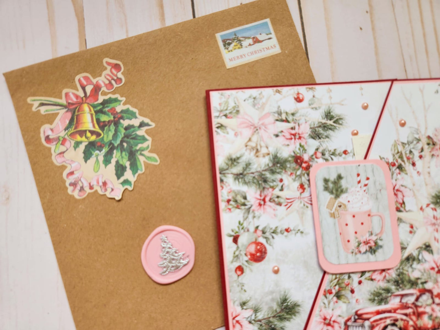 Tarjeta navideña Vintage rosa