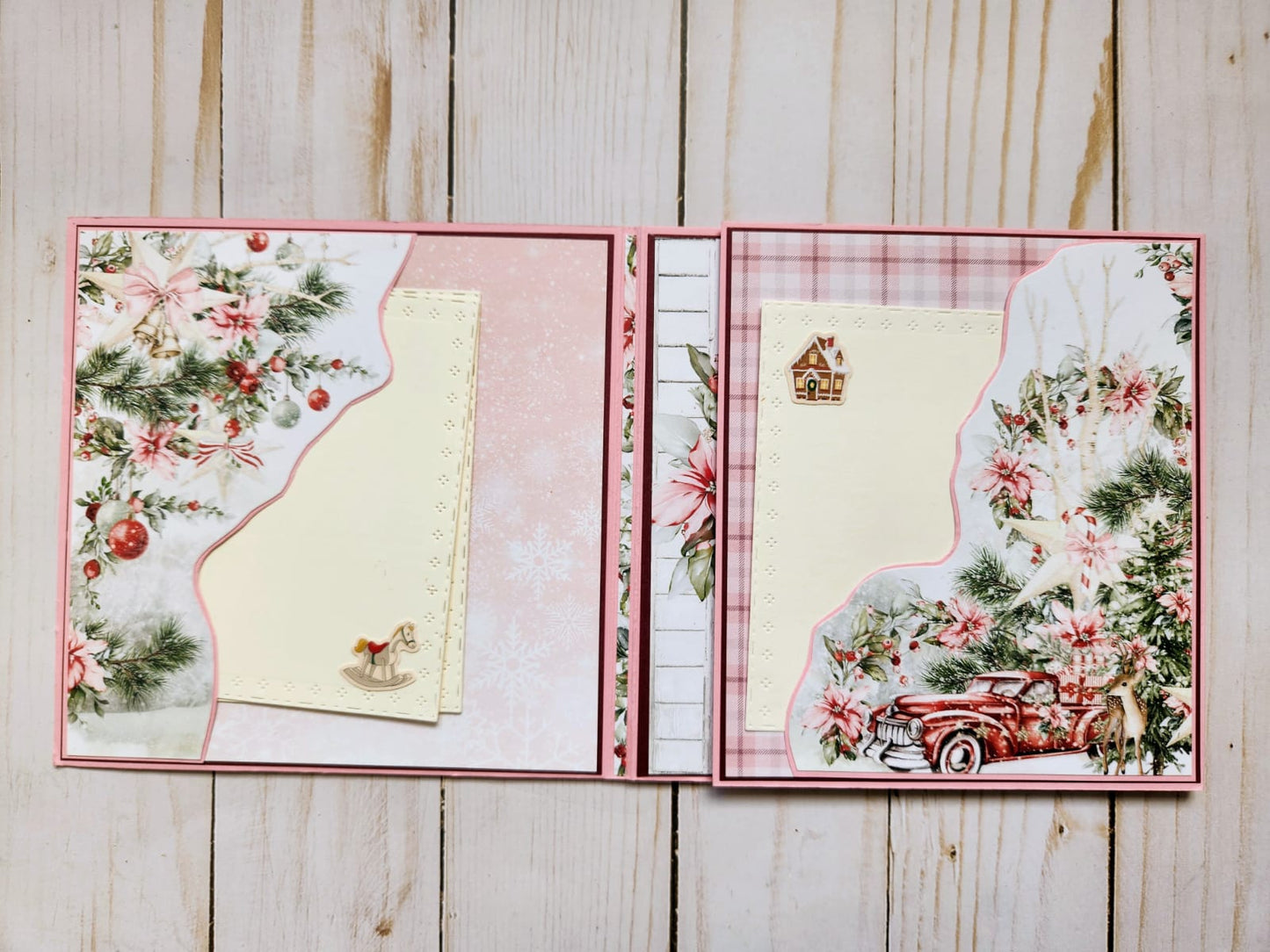 Tarjeta tríptico Navidad rosa
