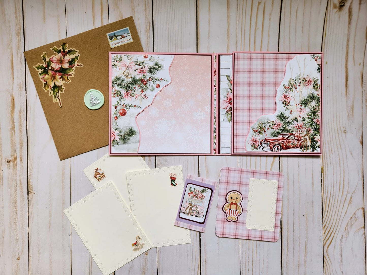 Tarjeta tríptico Navidad rosa