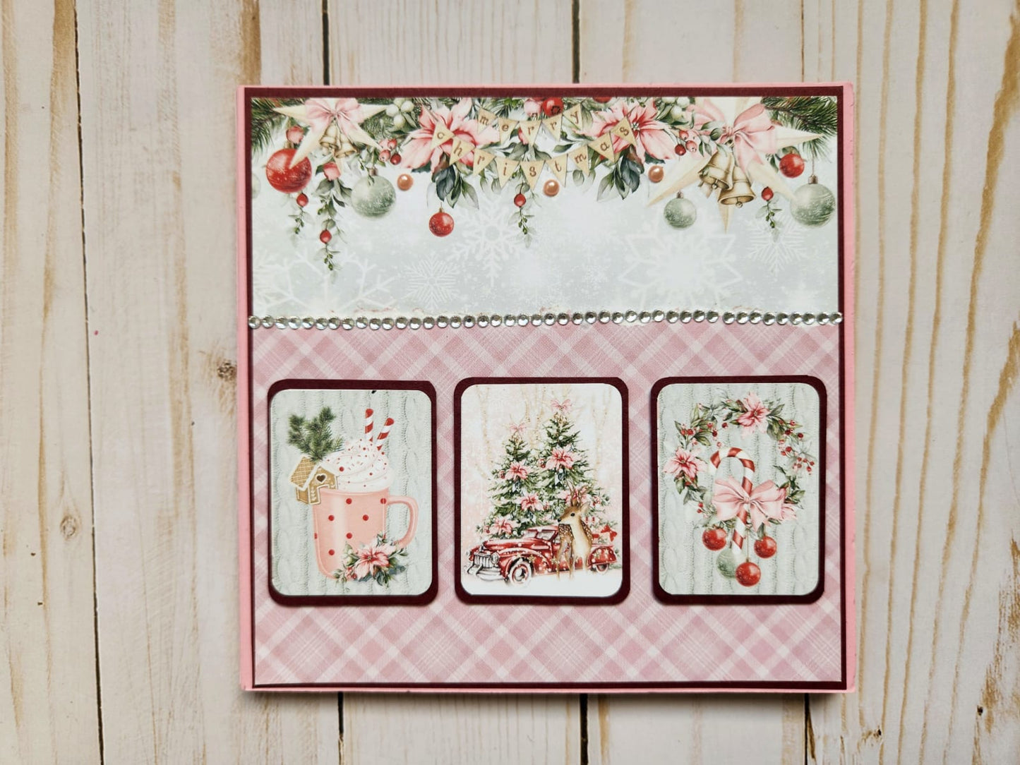 Tarjeta tríptico Navidad rosa