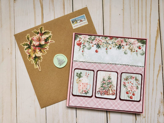 Tarjeta tríptico Navidad rosa
