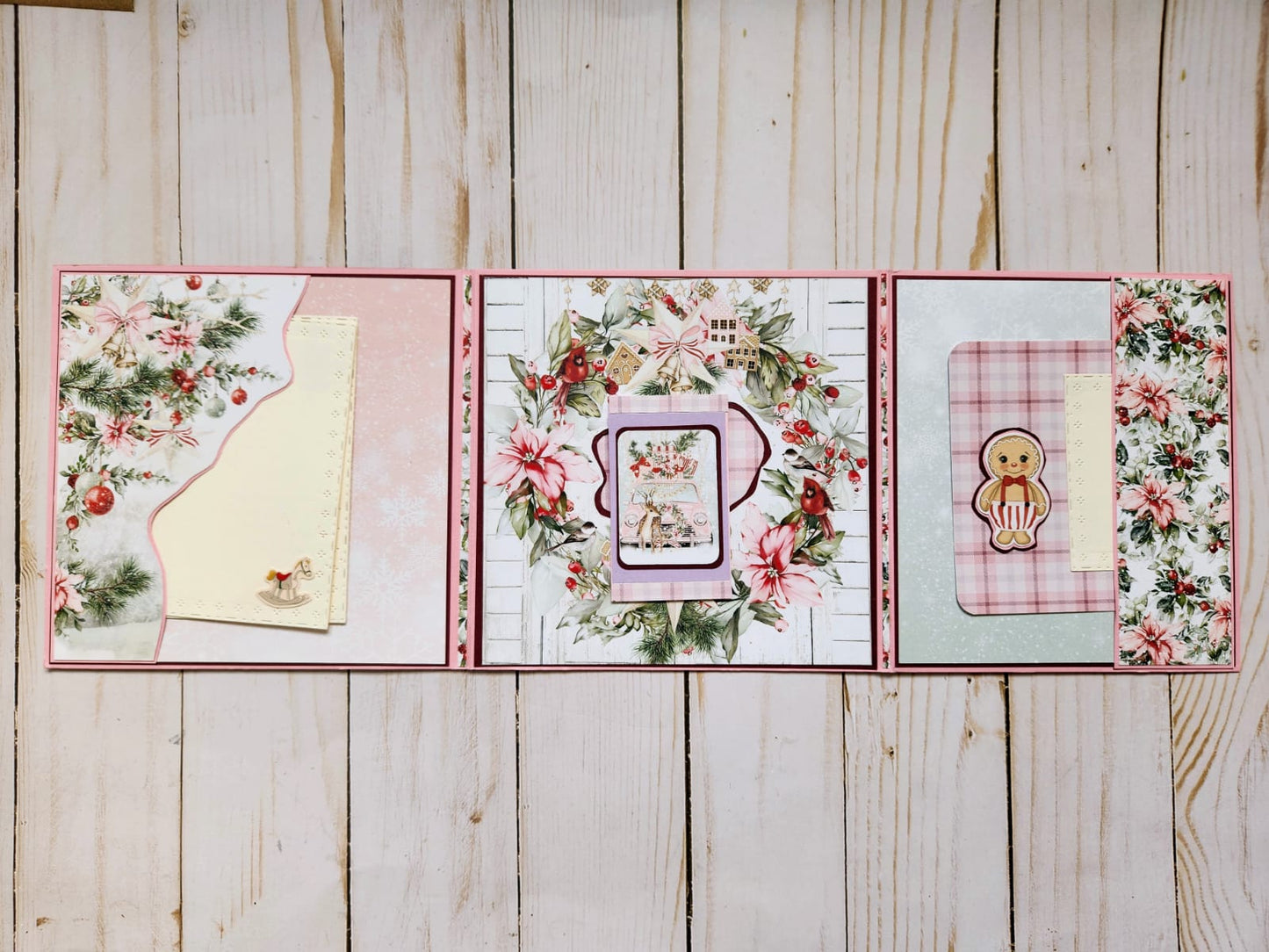 Tarjeta tríptico Navidad rosa
